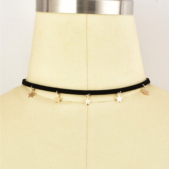 Black Gold Star Choker Necklace - Picture 2 of 3
